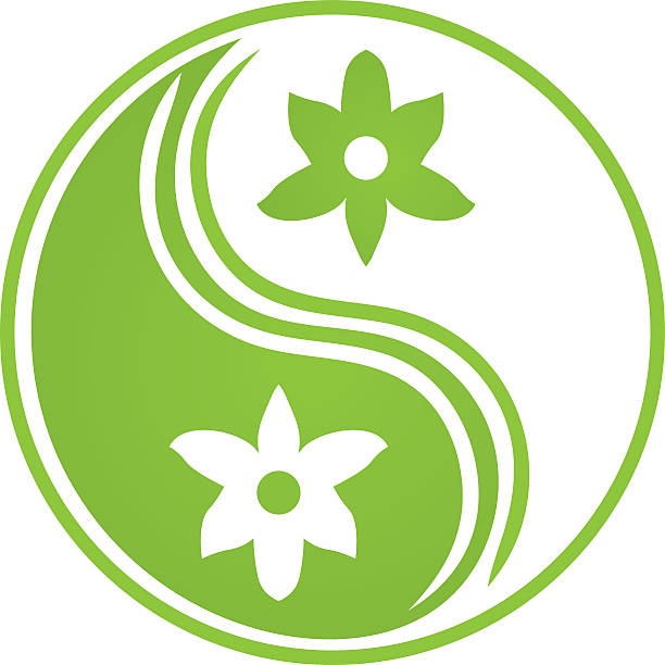 натуральный шар инь-ян - yin yang symbol taoism herbal medicine symbol stock illustrations