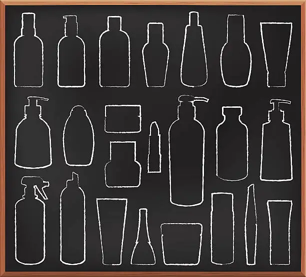 Vector illustration of Cosmetics bottles, blackboard