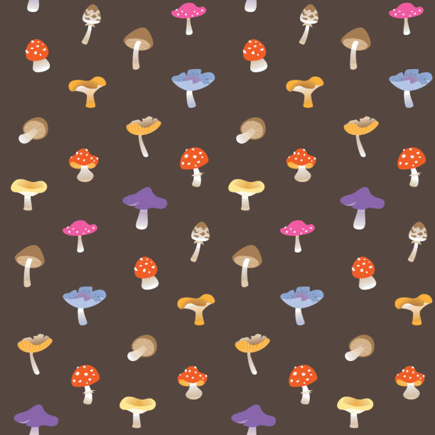 Cute colorful mushroom pattern brown vector art illustration