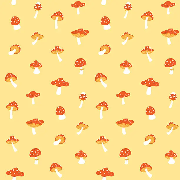 Vector illustration of Cute red mushroom pattern yellow
