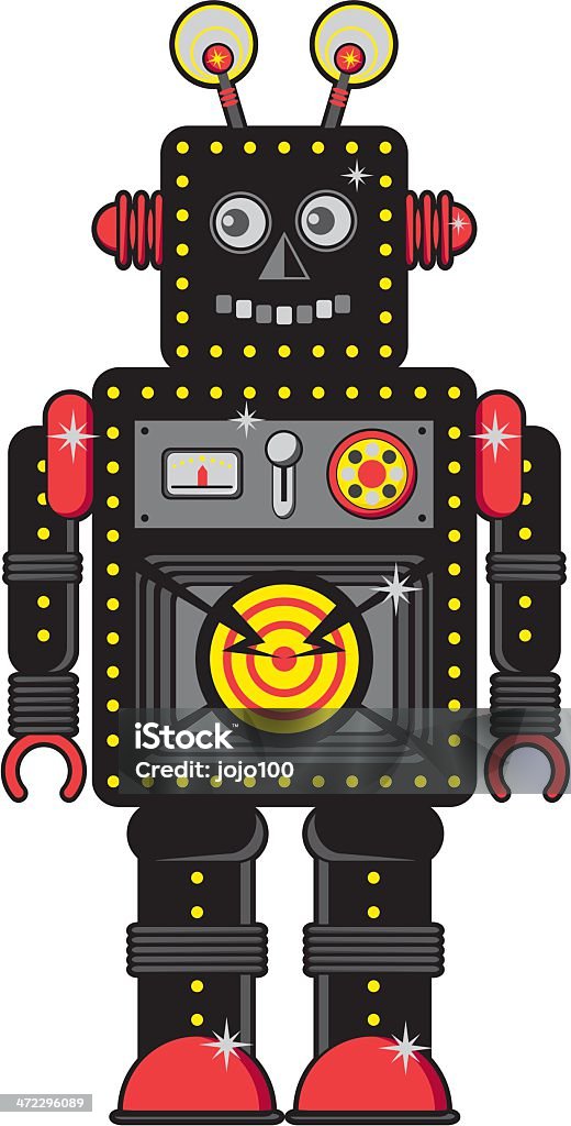 Rétro noir icône de caractère Robot - clipart vectoriel de Machinerie libre de droits