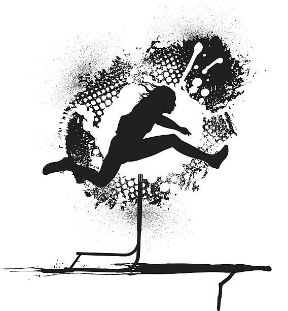 ilustrações de stock, clip art, desenhos animados e ícones de atleta de pista e campo-masculino grunge gráfico - hurdling hurdle vector silhouette