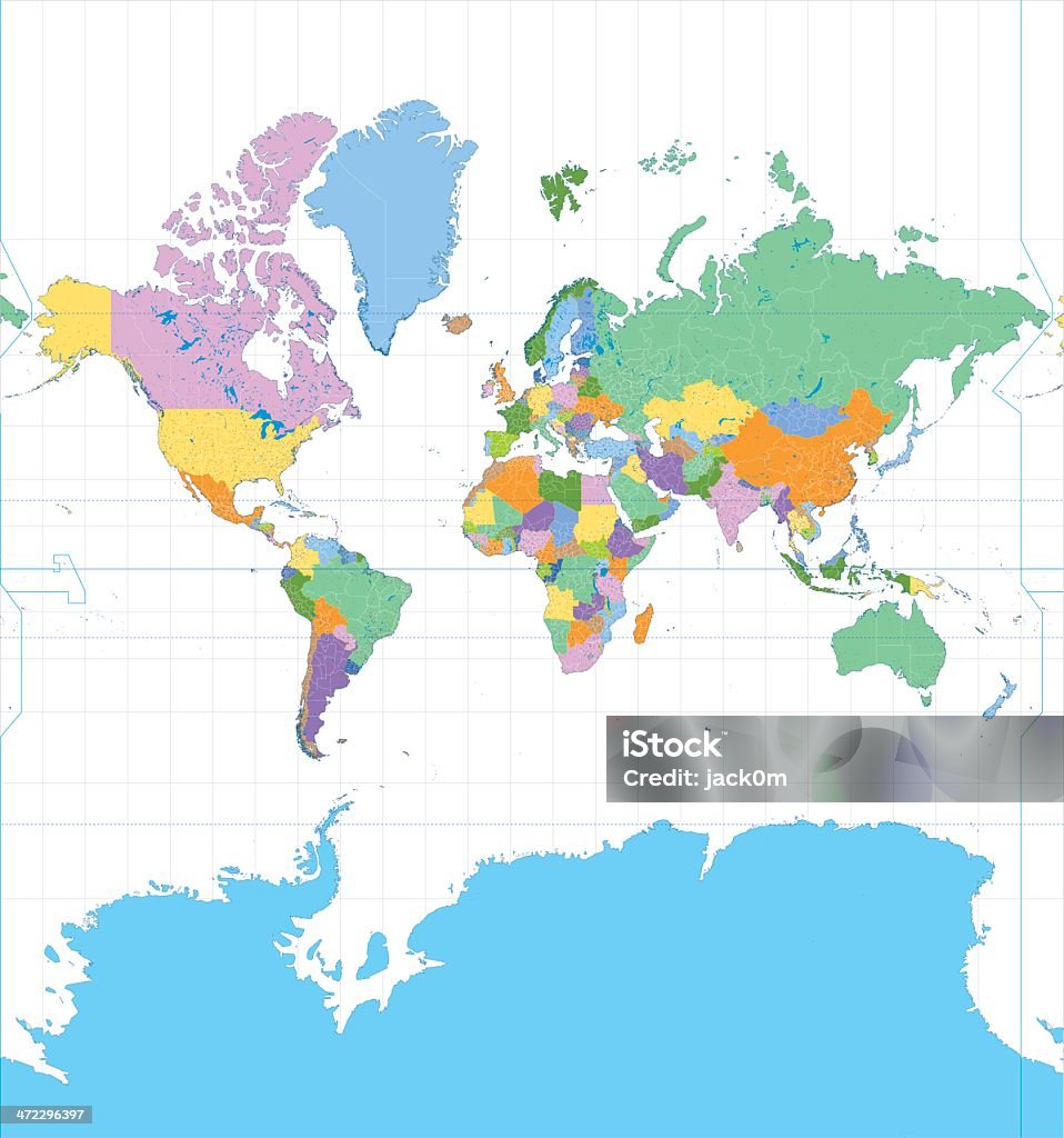 カラーメルカトルマップ - 世界地図のロイヤリティフリーベクトルアート