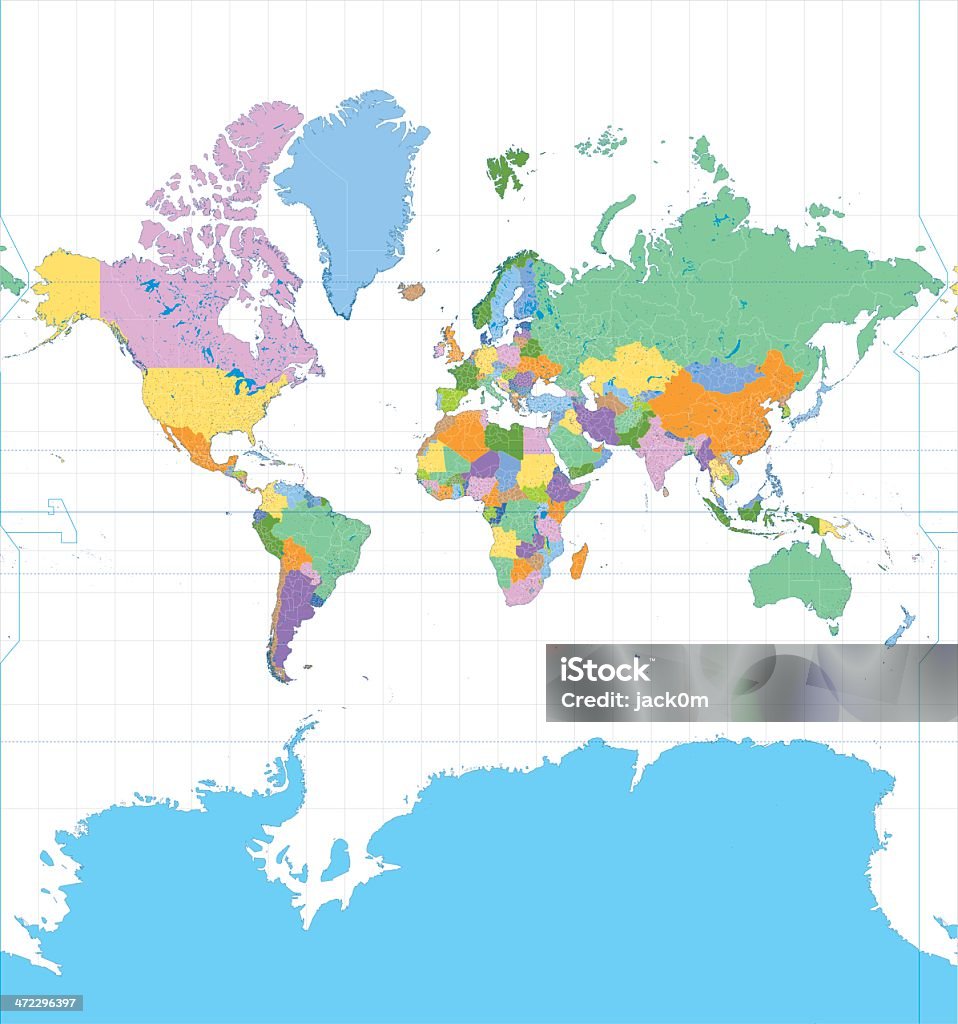 Cor mapa Mercator - Vetor de Mapa-múndi royalty-free