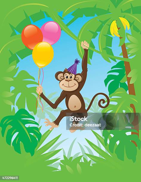 Singe Danniversaire Vecteurs libres de droits et plus d'images vectorielles de Anniversaire - Anniversaire, Tropical, Ballon de baudruche