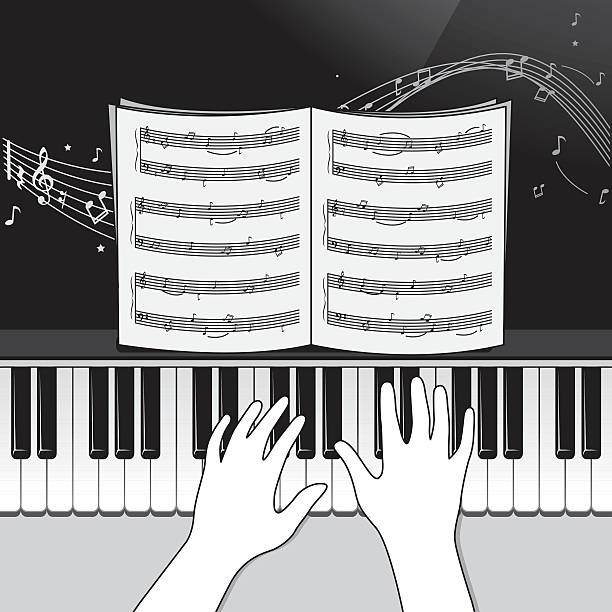 Piano player Playing piano theme vector illustration. Eps8. Simple gradient was used. Hi-res jpg file is included. electric piano stock illustrations