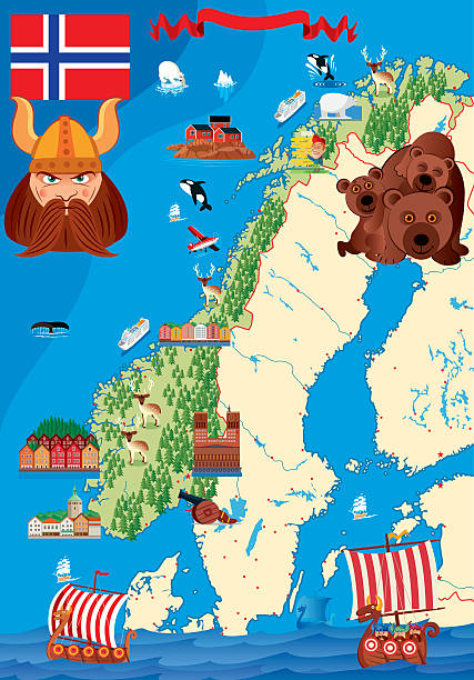 말풍선이 있는 맵 of norway - map viking viking ship norway stock illustrations