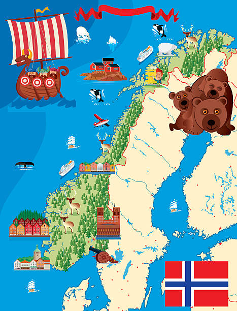 illustrations, cliparts, dessins animés et icônes de carte de dessin animé de norvège - hammerfest