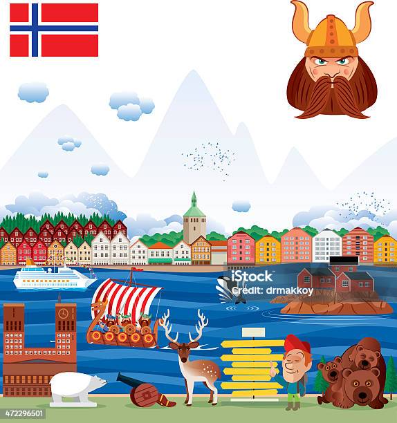 Norwegia Panorama - Stockowe grafiki wektorowe i więcej obrazów Bergen - Bergen, Mapa, Narwik