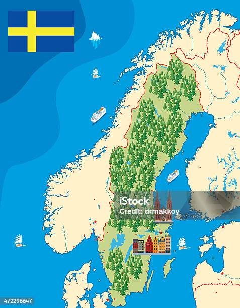 스웨덴 맵 스웨덴에 대한 스톡 벡터 아트 및 기타 이미지 - 스웨덴, 지도, 만화
