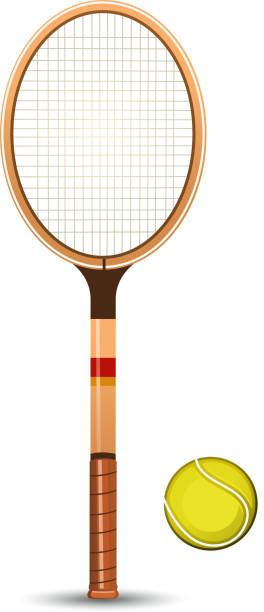 illustrations, cliparts, dessins animés et icônes de raquette de tennis avec corde tennisball standing vertical - racket string