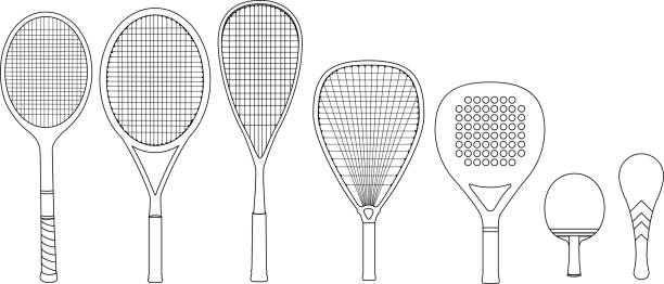 스포츠 라켓 제거끈 입석 수직분사 보기 - squash racket stock illustrations