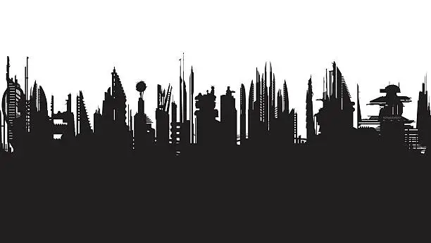 Vector illustration of Future skyline b/w