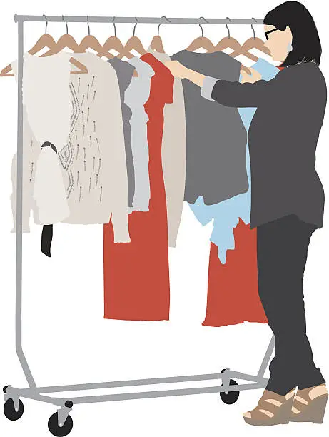 Vector illustration of Woman searching her wardrobe