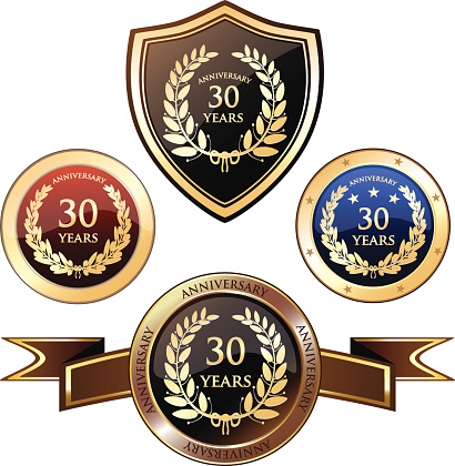 Thirty years anniversary badges set.
