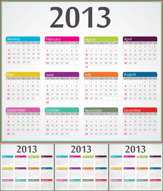 Calendar for 2013 year in four different languages  2013 stock illustrations