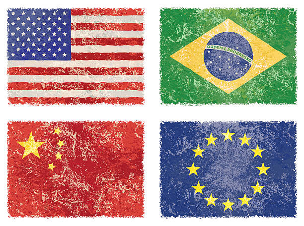 ilustraciones, imágenes clip art, dibujos animados e iconos de stock de vector grunge flags - flag brazil brazilian flag dirty