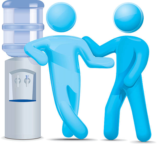 Water Cooler Chat Vectored people having a chat next to the water cooler. This illustration contains an Ai10 compatible transparency effect. The figure is first rendered in a 3D programme for realistic lighting, material and reflection, then drawn in illustrator using sophisticated blends. This format can be blown up to any size without loss of quality. You'll find all the stick figure positions and teams you'll need to make your business presentation communicate effectively in photo or vector. Networking people concepts and ideas using cogs and gears – teamwork using jigsaw pieces. In our icon driven society and environment, simple and direct communication matters. water cooler stock illustrations