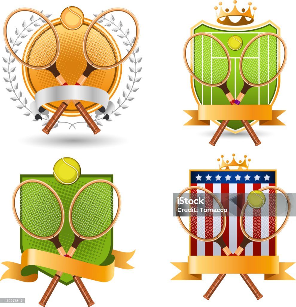 Emblema de tênis retrô com raquetes e Coroa de Louro conjunto - Vetor de Bandeira royalty-free