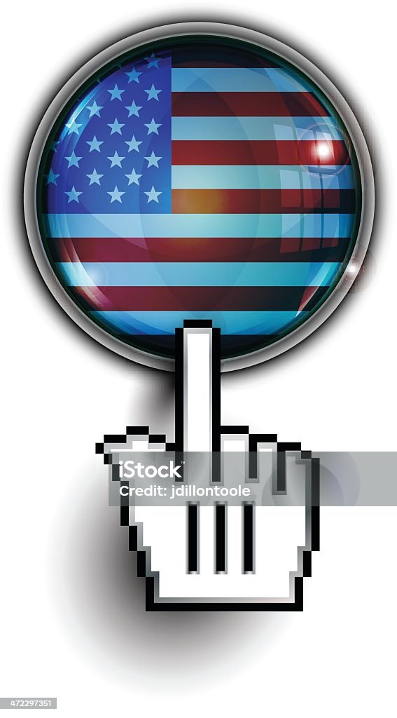 Mano Cursor en vidrio, botón/USA bandera de - arte vectorial de Azul libre de derechos