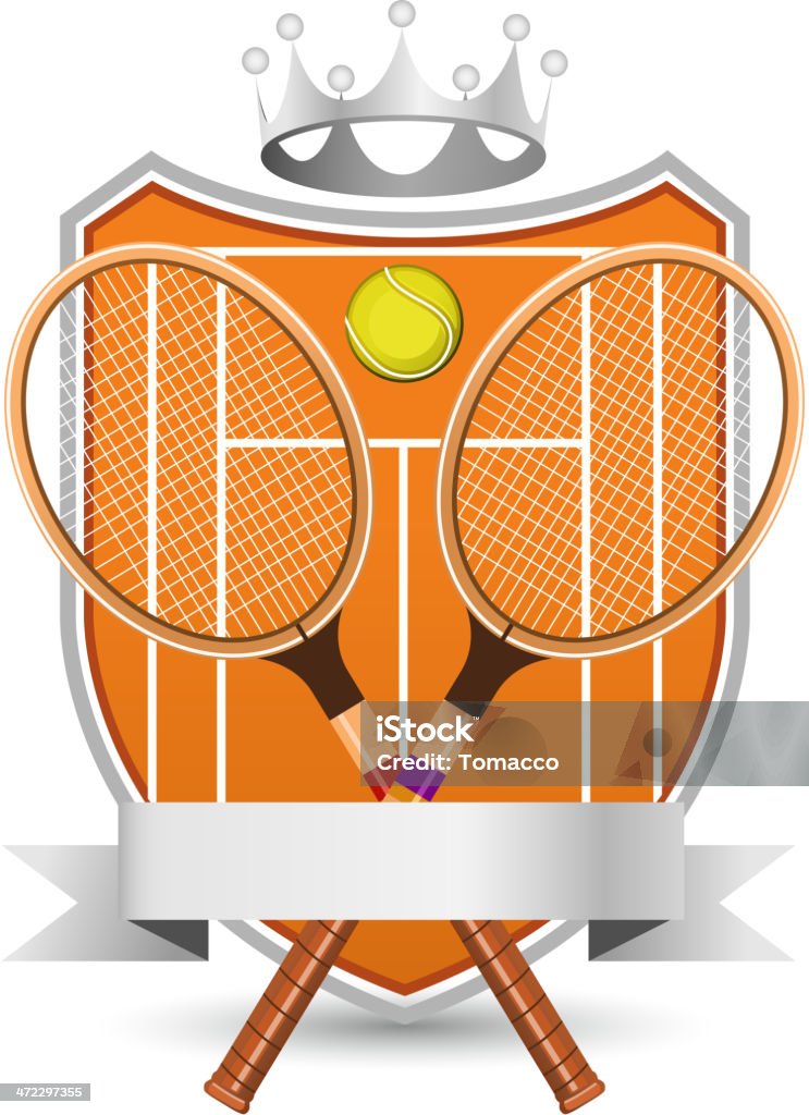 Sport Field mit Tennis-Schläger und ball-Silber, gekrönt Emblem - Lizenzfrei Spielball Vektorgrafik