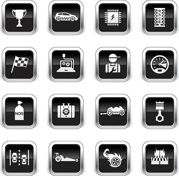 Vector illustration of Supergloss Black Icons - Drag Racing