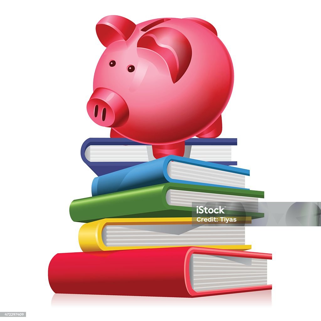 Tirelire en forme de cochon sur les livres-concept college fund - clipart vectoriel de Activité bancaire libre de droits