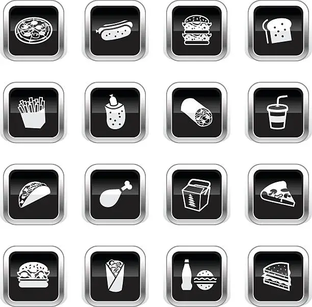 Vector illustration of Supergloss Black Icons - Fast Food