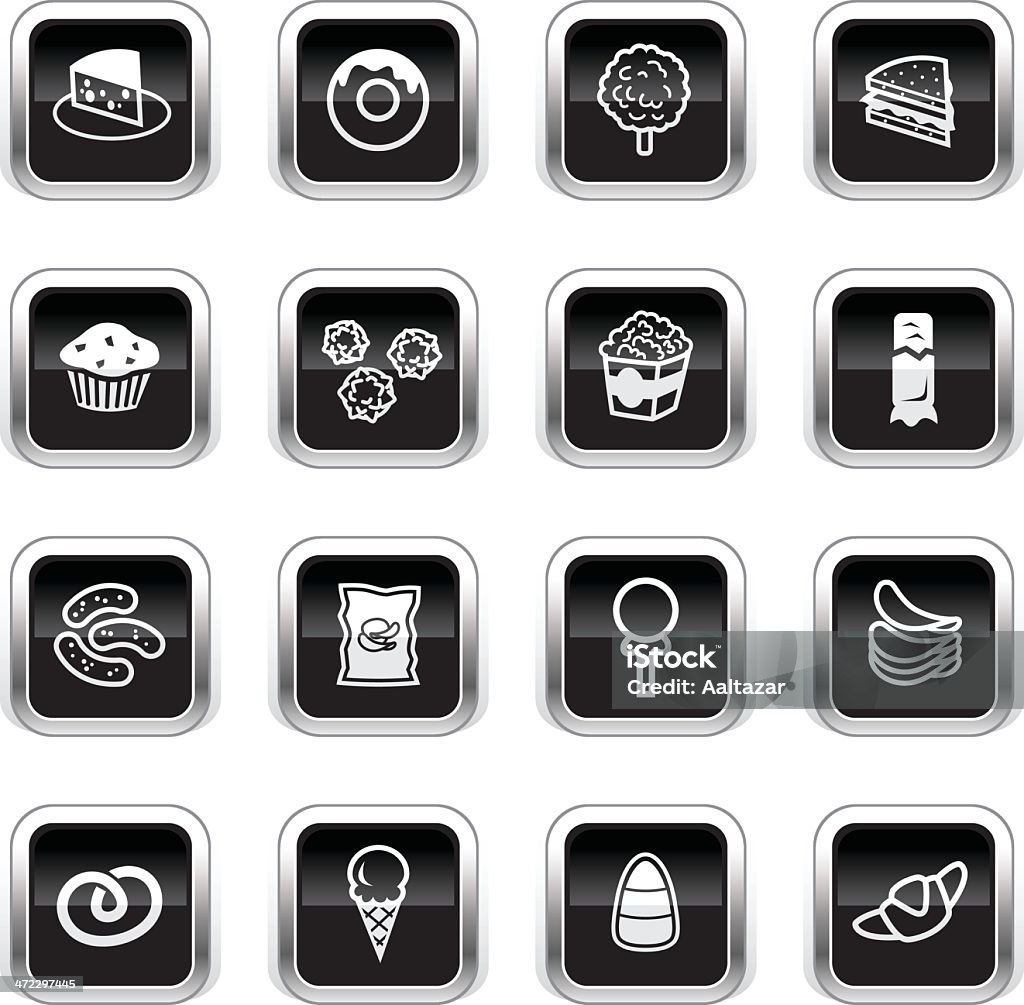 Supergloss czarny ikon jedzenia-śmieci - Grafika wektorowa royalty-free (Chrupka serowa)
