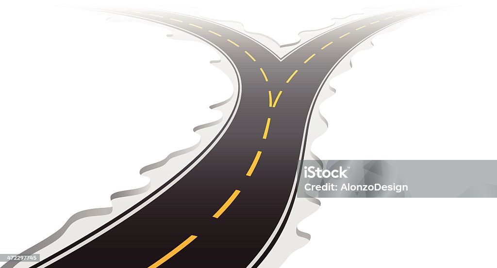 Cartoon forked road with yellow lines on white Forked road. High Resolution JPG,CS5 AI and Illustrator EPS 8 included. Each element is named,grouped and layered separately. Forked Road stock vector