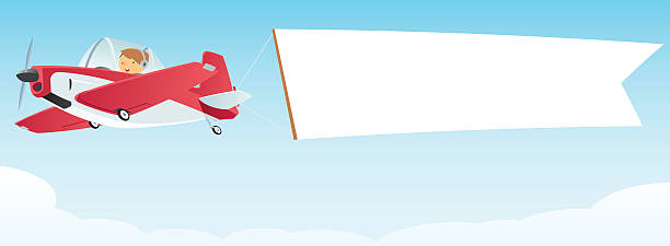 Air Message Airplane with message words in the sky stock illustrations