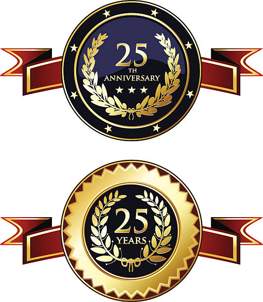 ilustraciones, imágenes clip art, dibujos animados e iconos de stock de twenty-quinto aniversario de las medallas - shield crown blue badge