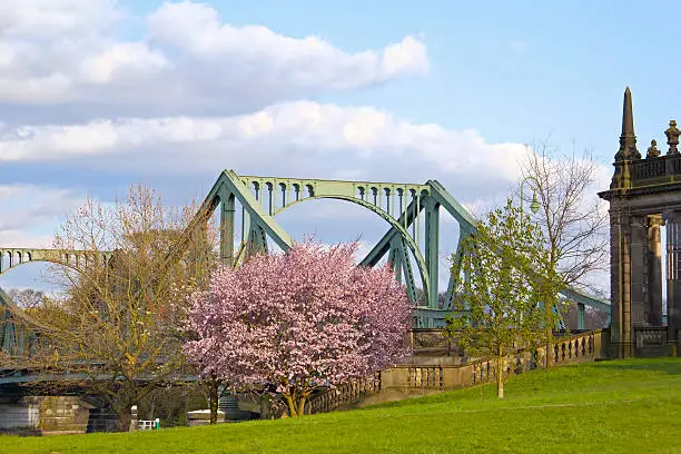 View to the famous Glienicke Bridge, Potsdam, in springtime, named also Bridge of Spies.