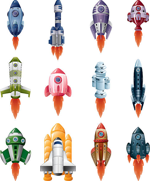 로켓 spaceships - rocket spaceship retro revival ufo stock illustrations