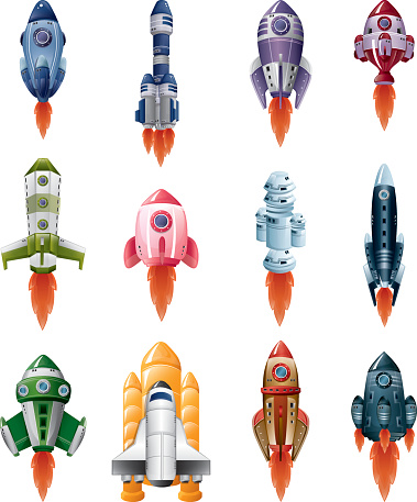12 vector Rocket spaceships,vector illustration