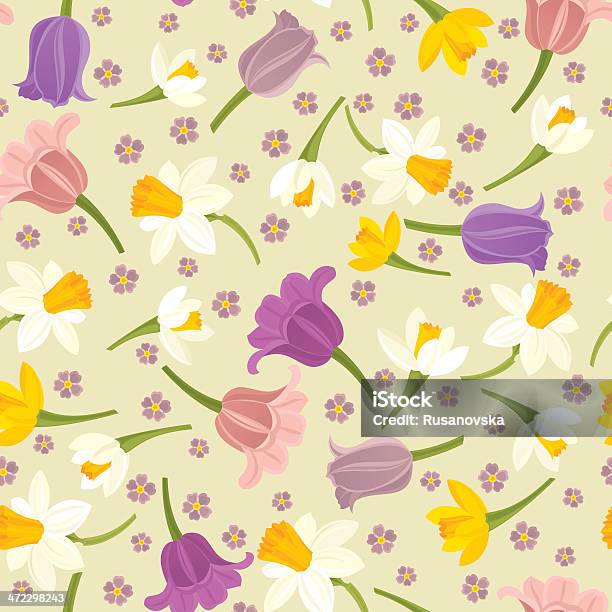 Бесшовный Узор Floral — стоковая векторная графика и другие изображения на тему Нарцисс жёлтый - Нарцисс жёлтый, Тюльпан, Бесшовный узор