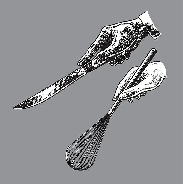 Vector illustration of Kitchen Utensils - Knife, Whisk