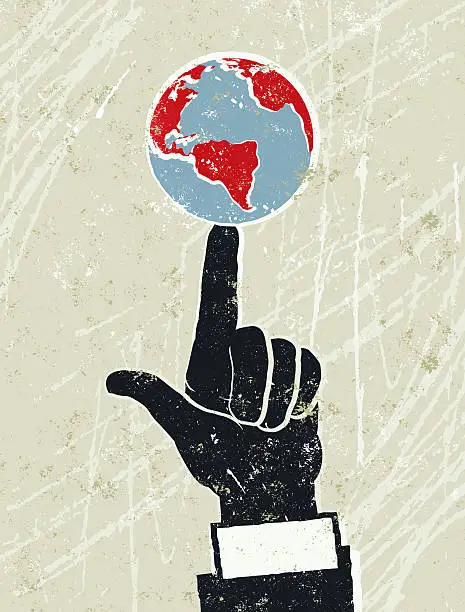 Vector illustration of Businessman's Hand With The World Spinning on His Finger