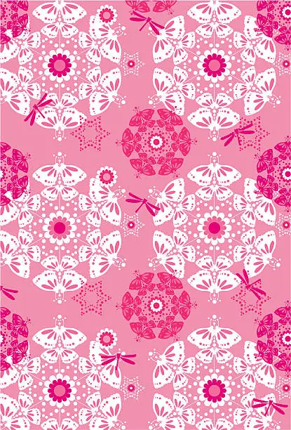 Vector illustration of Abstract Butterfly & Dragonfly Floral Pattern