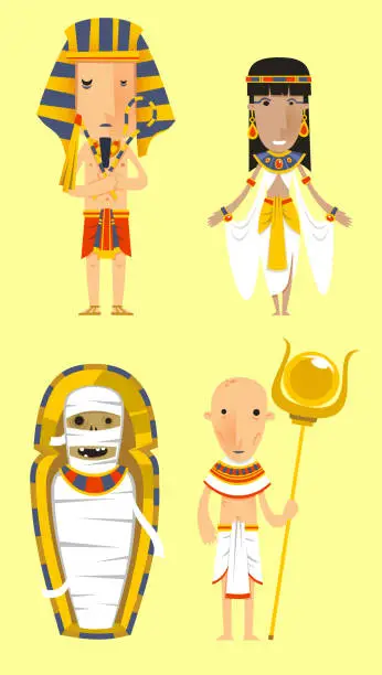 Vector illustration of Egypt Egyptian People Pharaoh Caduceo Clothes