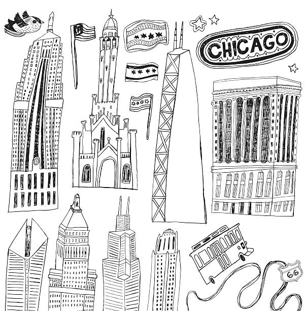 illustrations, cliparts, dessins animés et icônes de monuments célèbres de chicago, illinois, états-unis - water tower