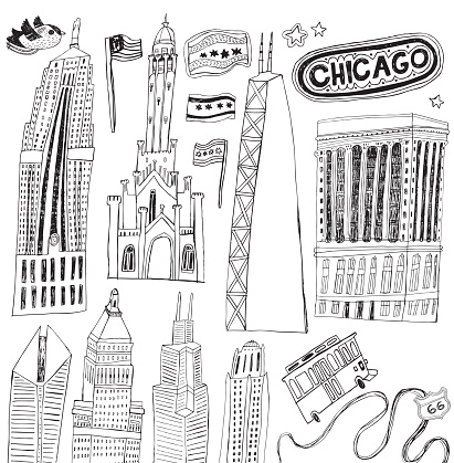 Vector file of hand drawn elements of Chicago, USA