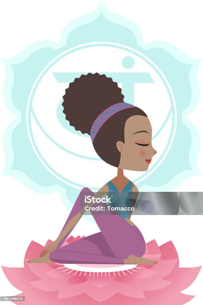 Yoga Asana postura la práctica con Backround Svadisthana símbolo Chakra Mandala - arte vectorial de Yoga libre de derechos