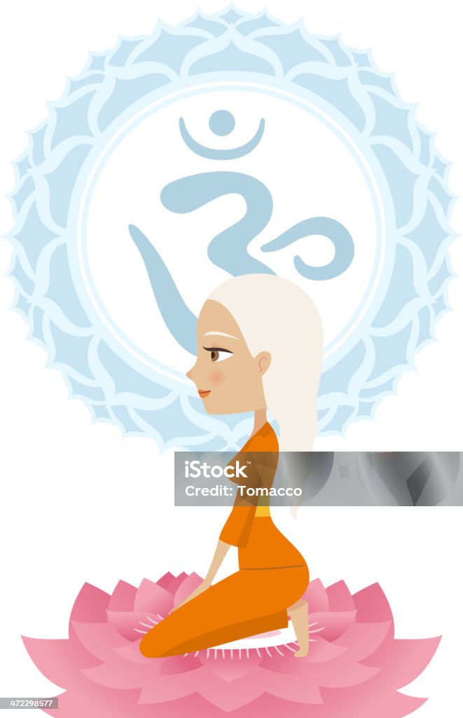 Pose de ioga meditação Meditating Asana com Símbolo Om Mandala - Vetor de Amor royalty-free