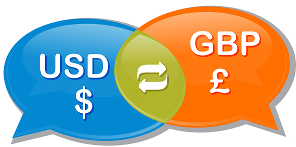 Illustration concept clipart speech bubble dialog conversation negotiation of currency exchange rate USD GBP Dollar pound