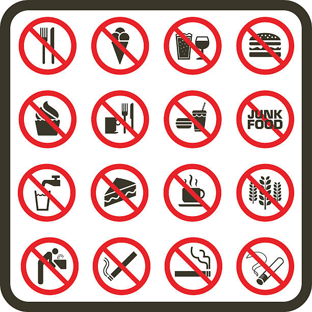 Simple Prohibited Food, Drink and Smoking Signs vector art illustration