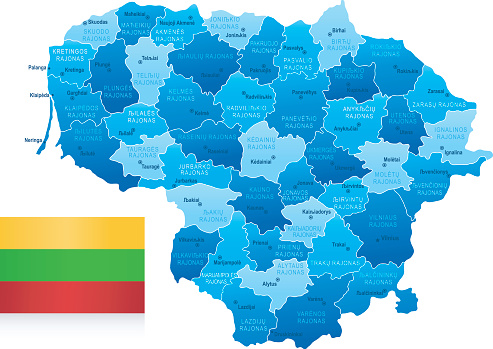 Highly detailed vector map of Lithuania with states, capitals and big cities