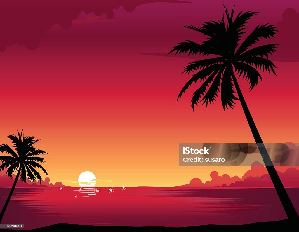 Atardecer en la playa - arte vectorial de Playa libre de derechos