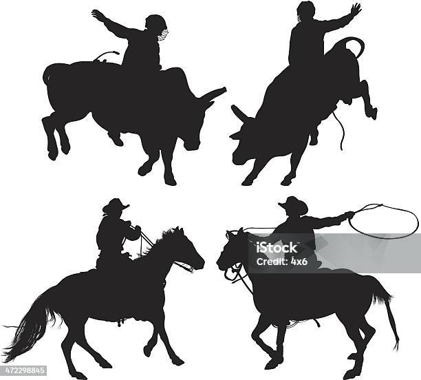 Wielu Sylwetki Na Rodeo - Stockowe grafiki wektorowe i więcej obrazów Clip Art - Clip Art, Grafika wektorowa, Koń