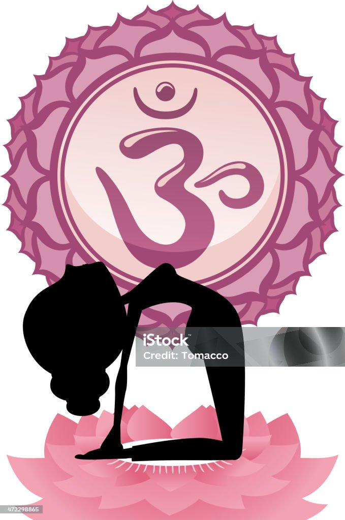 Meditieren und Yoga Asana auf lotus mit violettem Om Chakra Mandala - Lizenzfrei Abmachung Vektorgrafik